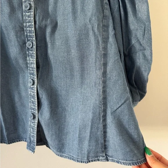 NWT Madewell Denim Puff-Sleeve Button-Up Top in Kennebec Wash - Picture 10 of 11